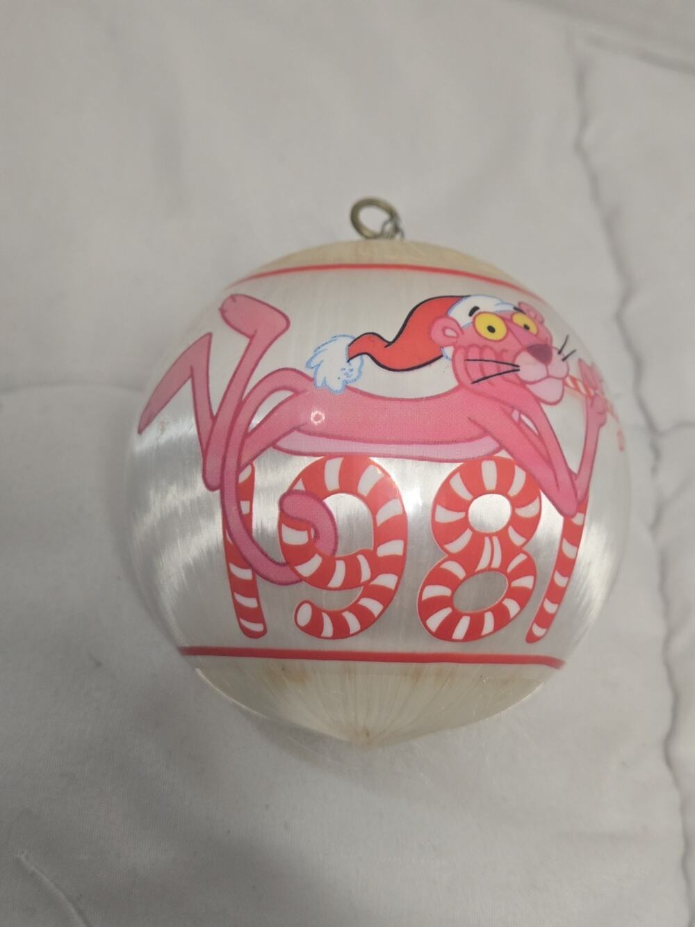 NOS AMBASSADOR PINK PANTHER 1981 Satin Ball Christmas Ornament Vintage Holiday